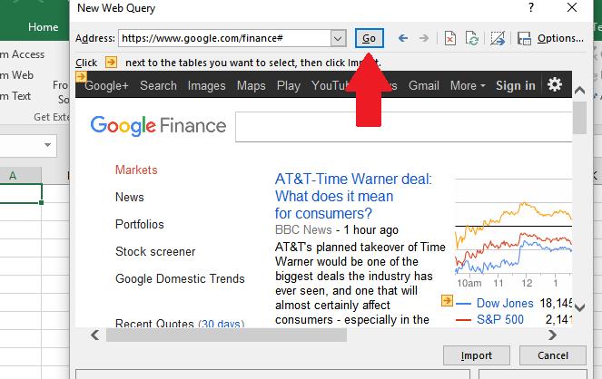 hộp thoại New Web Query